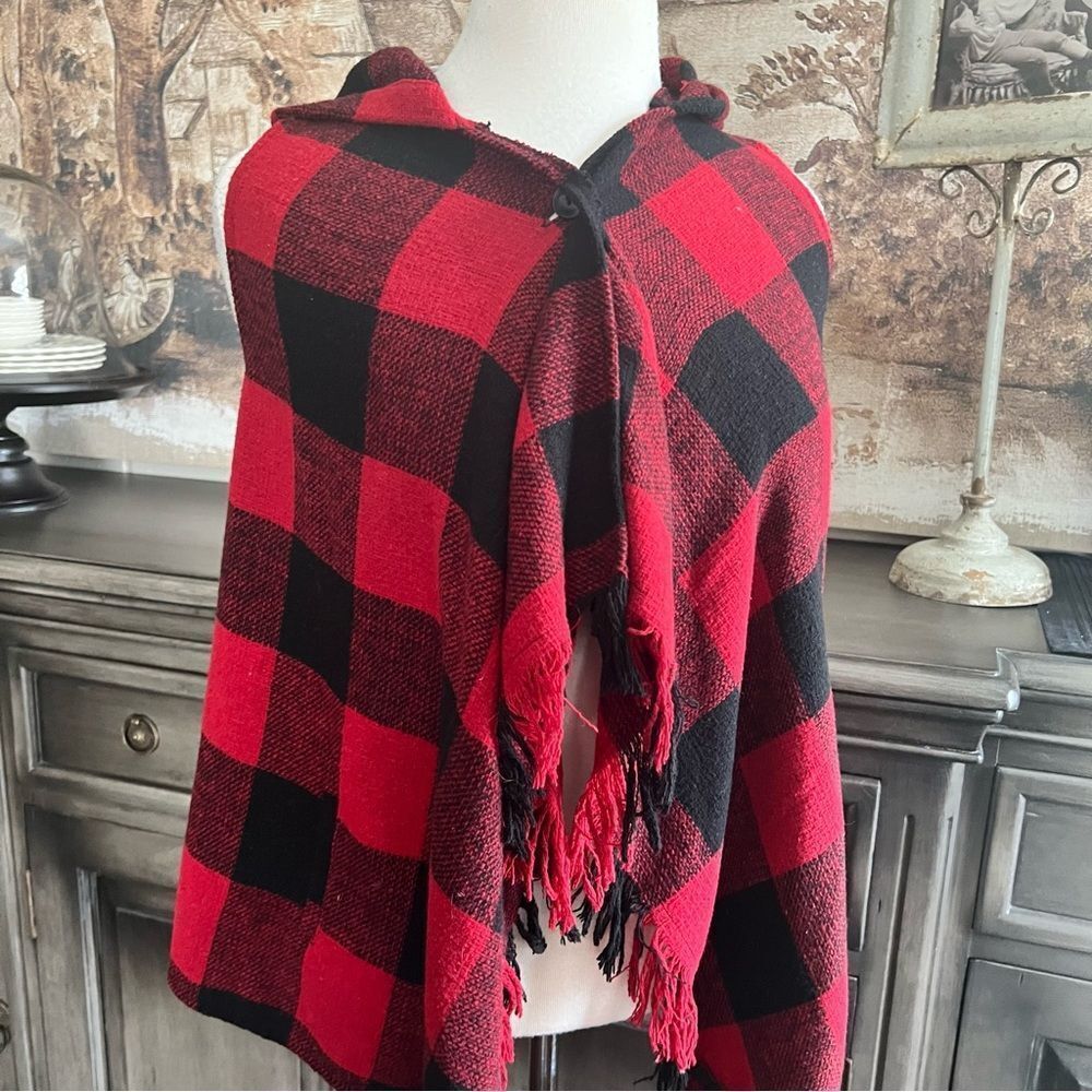 Plaid Red and Black Girls Hoodie Wrap size L - Picture 2 of 7
